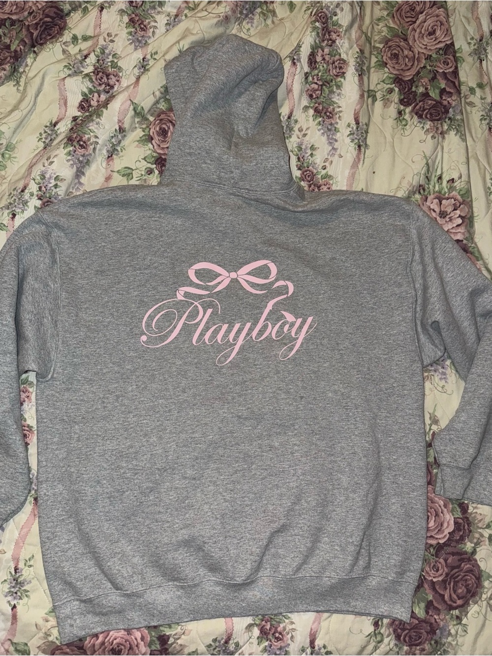 Grey Playboy Hoodie with pink bow so cutie :3